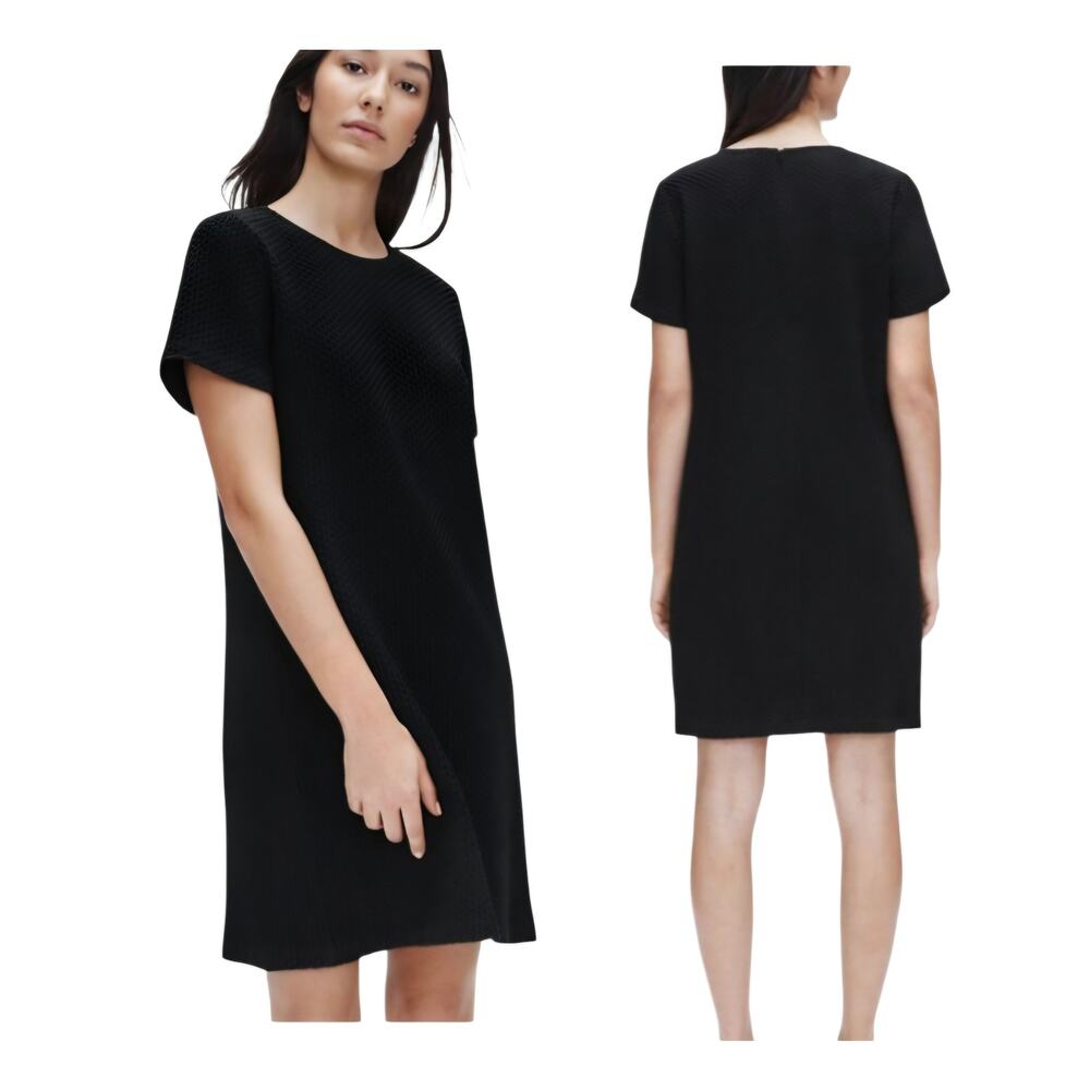 Eileen Fisher Honeycomb Dress Tencel & Organic Cotton Black MSRP $258 Sz small